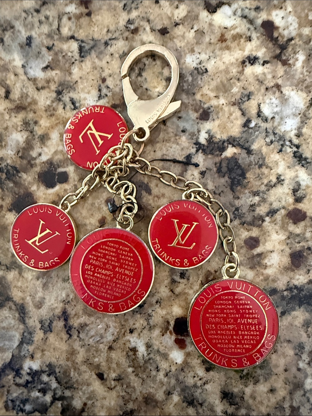 Red Enamel Disc Charm Key & Card Holder with Gold Hardware